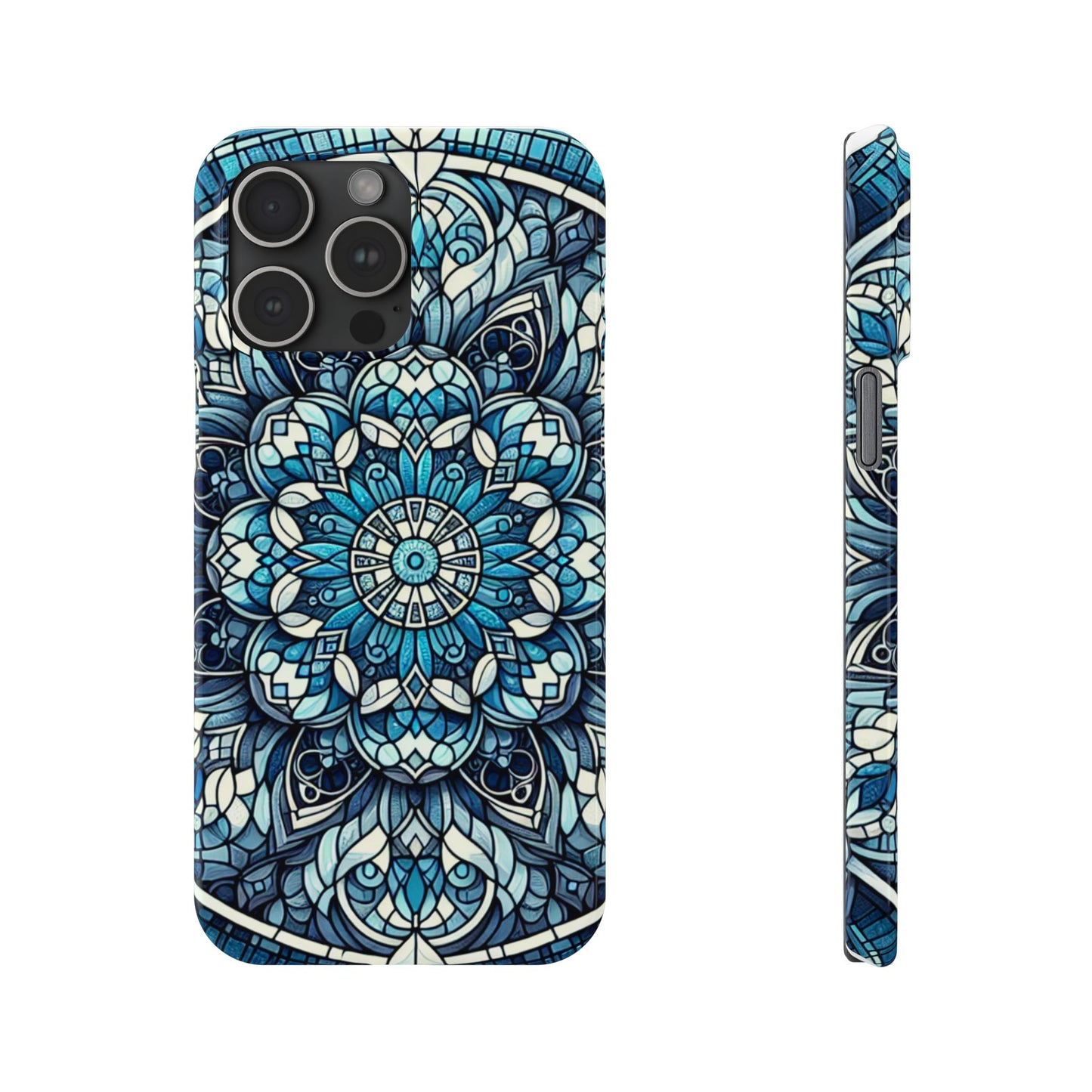 Decorative Slim Phone Case - Blue Mandala Design, Gift for Her, Phone Accessories, Boho Style, Unique Cell Phone Cover, Trendy Tech