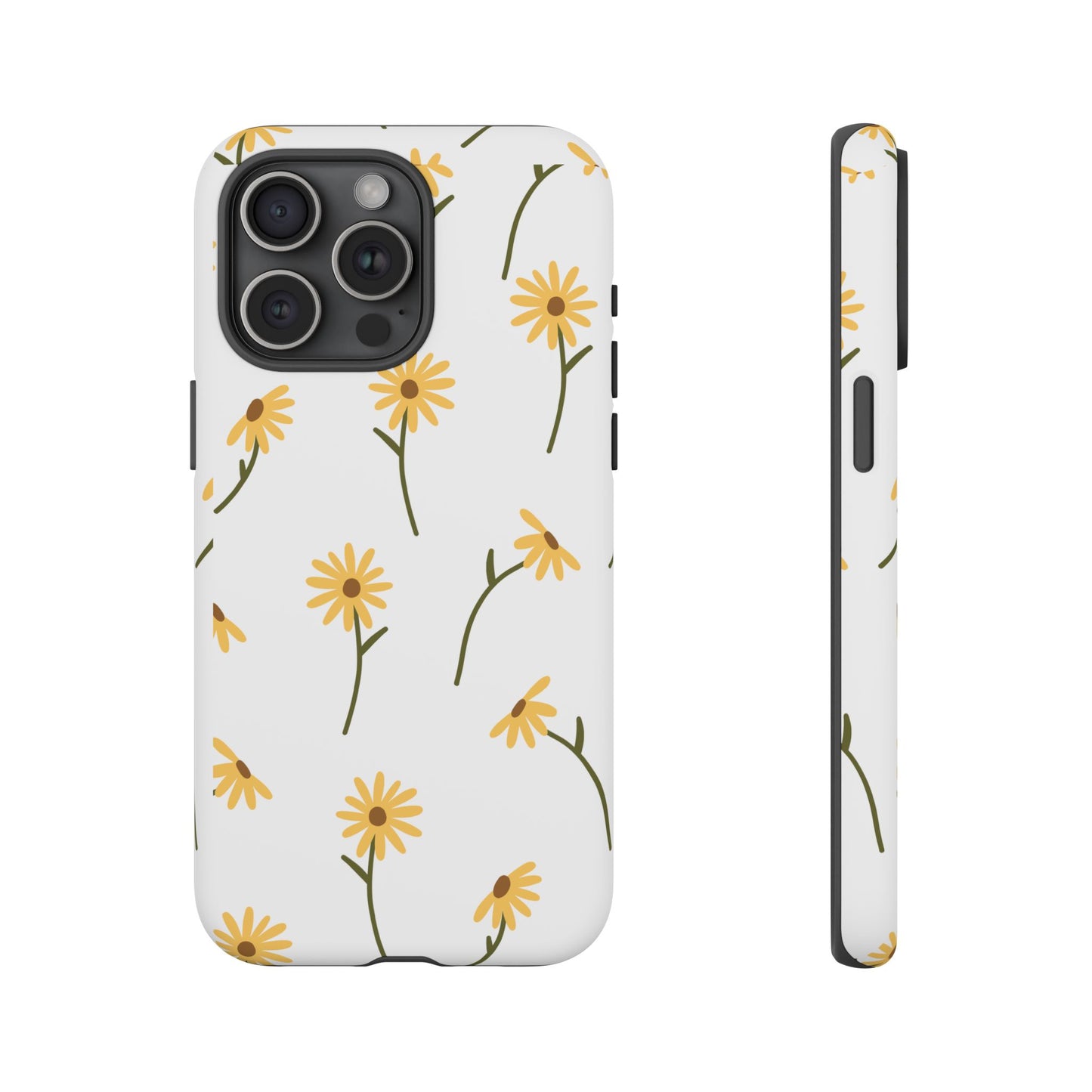Sunflower Floral Tough Phone Case - Minimal Daisy-Inspired Print, Simple Botanical Aesthetic, Compatible with iPhone, Galaxy, and Google