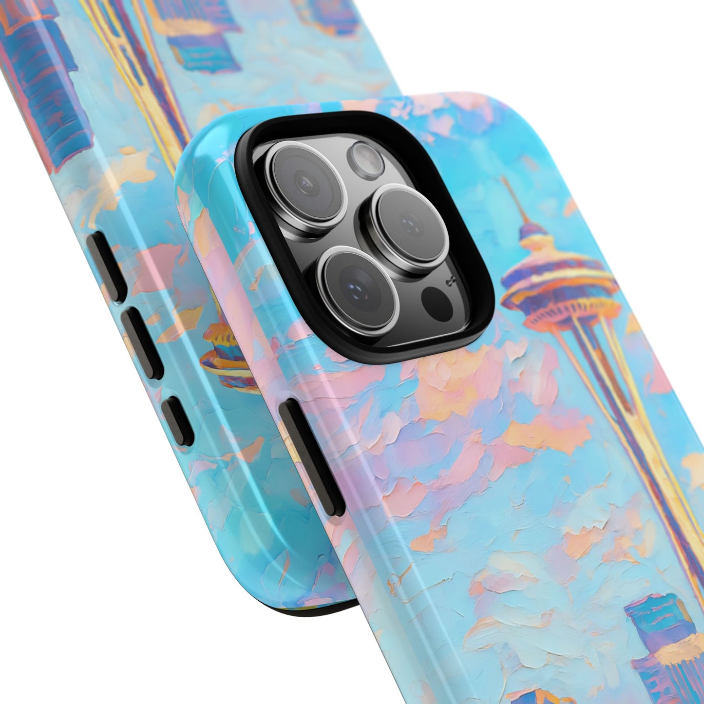 Cityscape Tough Phone Case, Seattle Skyline Art, Watercolor Day Design Compatible with iPhone, Galaxy, and Google
