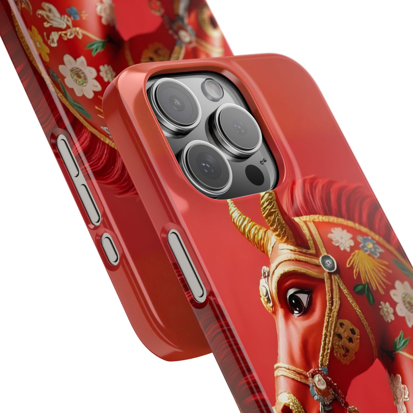 Year of the Horse Floral Art Slim Phone Case, Chinese Zodiac 2026 Design, compatible with iPhone 17 16 15 14 13 12 11