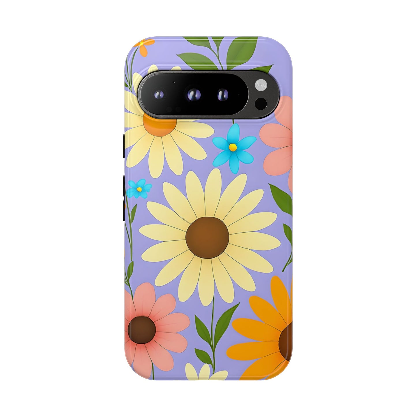 Minimal Daisy Flower Tough Phone Case - Retro Coquette Floral Print, Cute Soft Aesthetic, Compatible with iPhone, Galaxy, and Google Phones