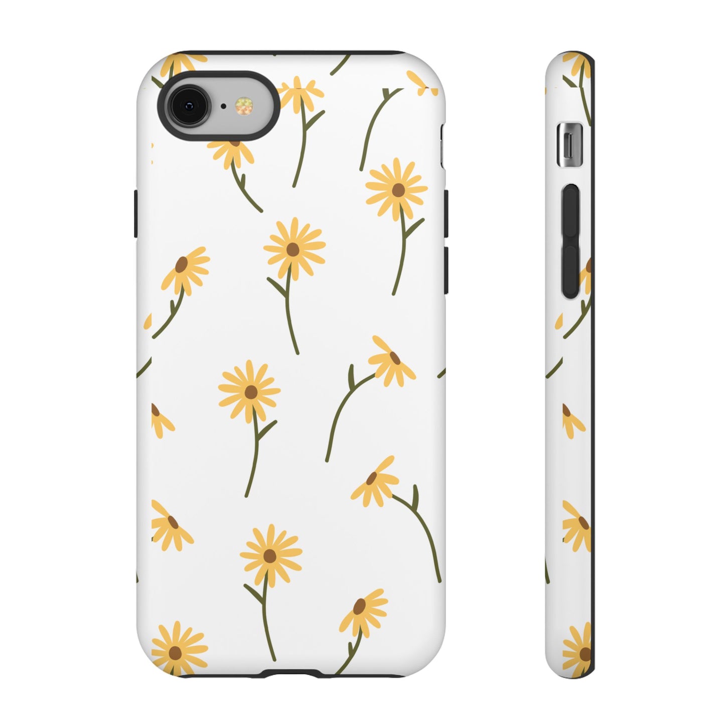 Sunflower Floral Tough Phone Case - Minimal Daisy-Inspired Print, Simple Botanical Aesthetic, Compatible with iPhone, Galaxy, and Google