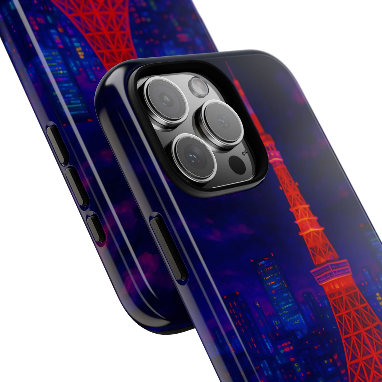 Cityscape Tough Phone Case, Tokyo Skyline Phone Cover, Neon Night Design Compatible with iPhone, Galaxy & Google