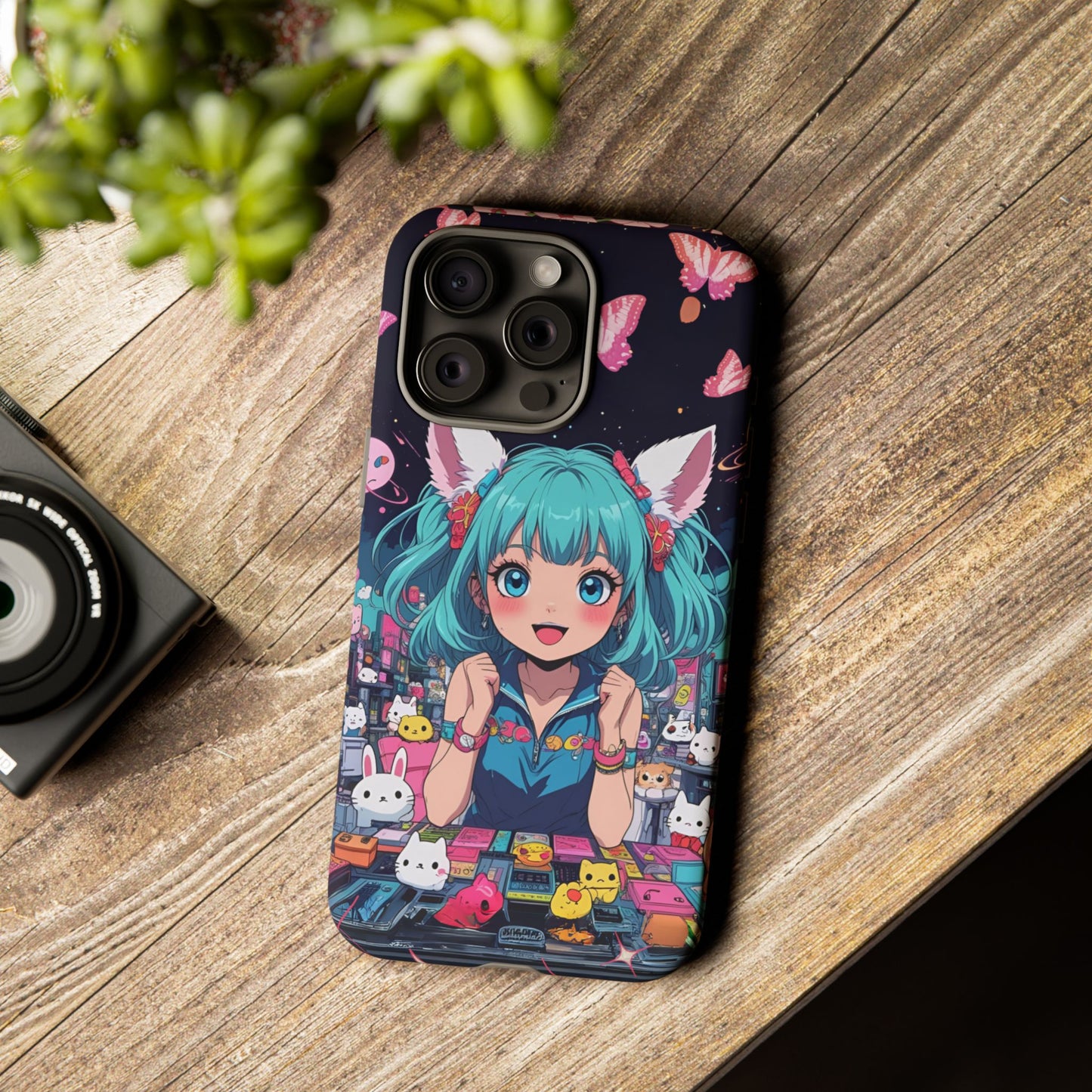 Y2K Anime Girl Tough Phone Case - Kawaii Vaporwave Style, Cute Maximalist Aesthetic, Compatible with iPhone, Galaxy, and Google Phones