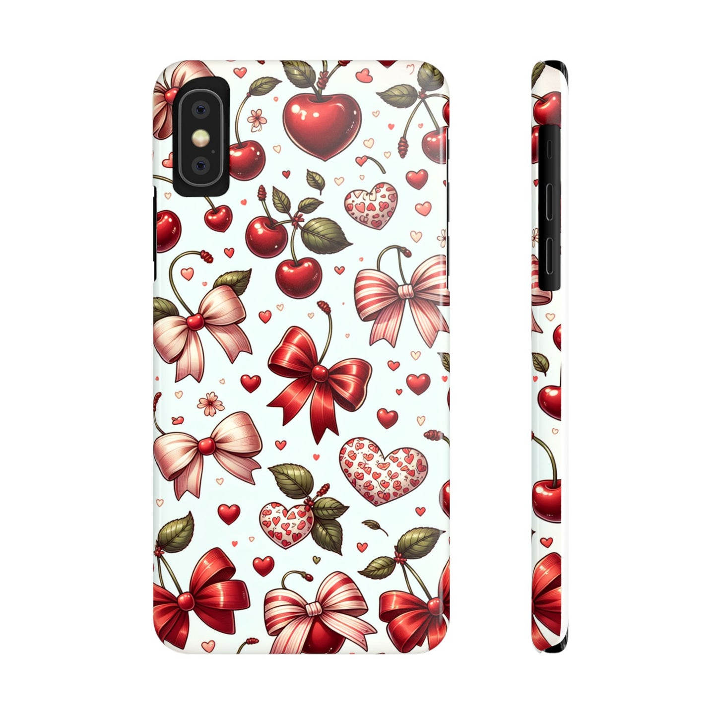 Cute Floral Phone Cases, Cherry Heart Phone Accessories, Valentine Gift, Girly Slim Phone Case, Trendy Mobile Cover
