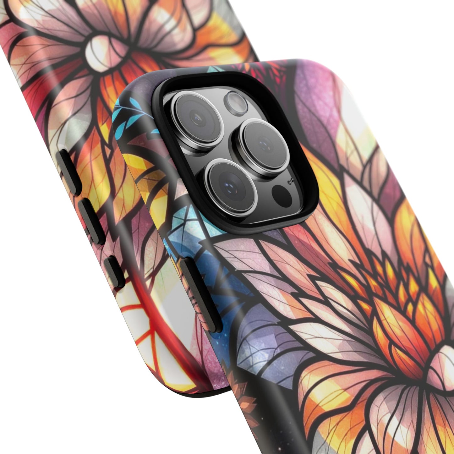 Colorful Stained Glass Flower Case Stylish and Protective, Compatible with iPhone 16 15 14 13 12 11 8 Pro Max Plus, Pixel and Samsung Phones