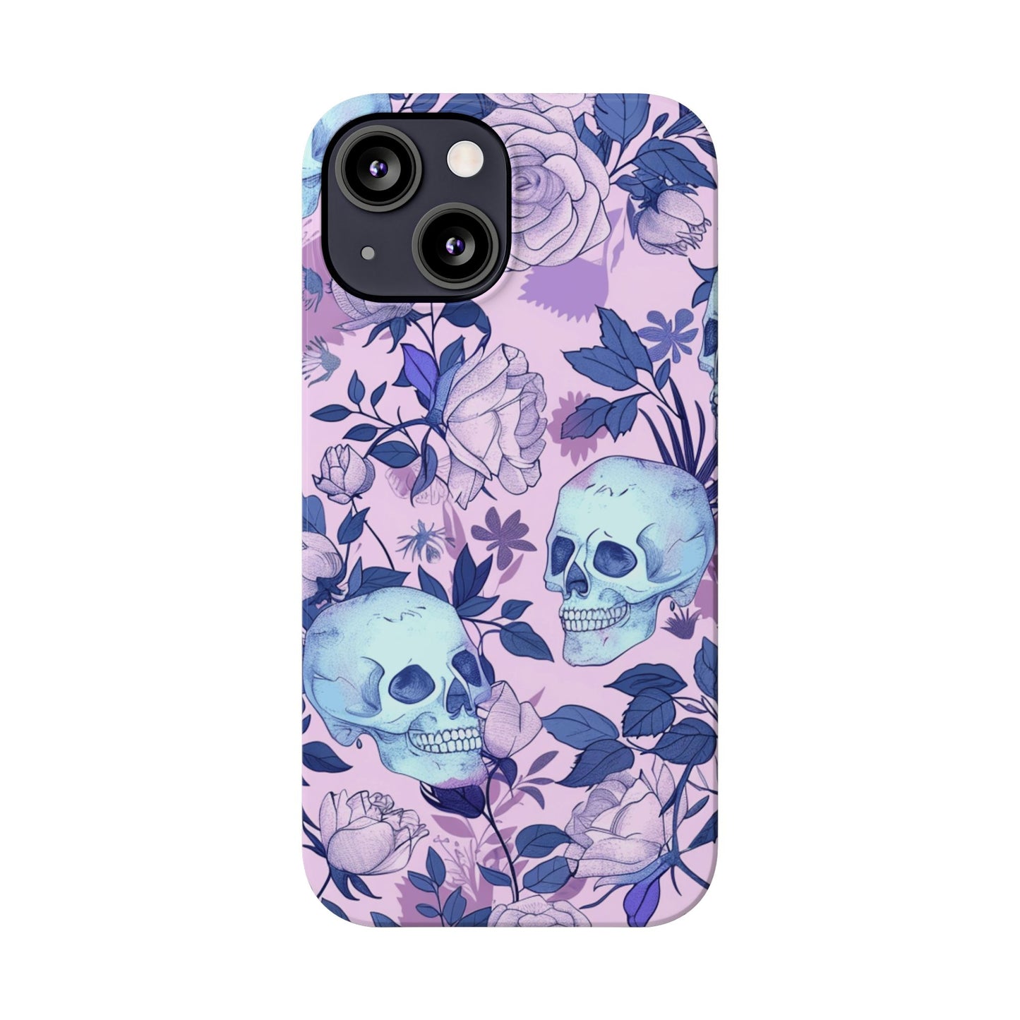 Floral Skull Slim Phone Case - Aesthetic, Trendy, Gift for Goth Lovers, Unique Phone Accessories, Floral Print, Halloween Decor