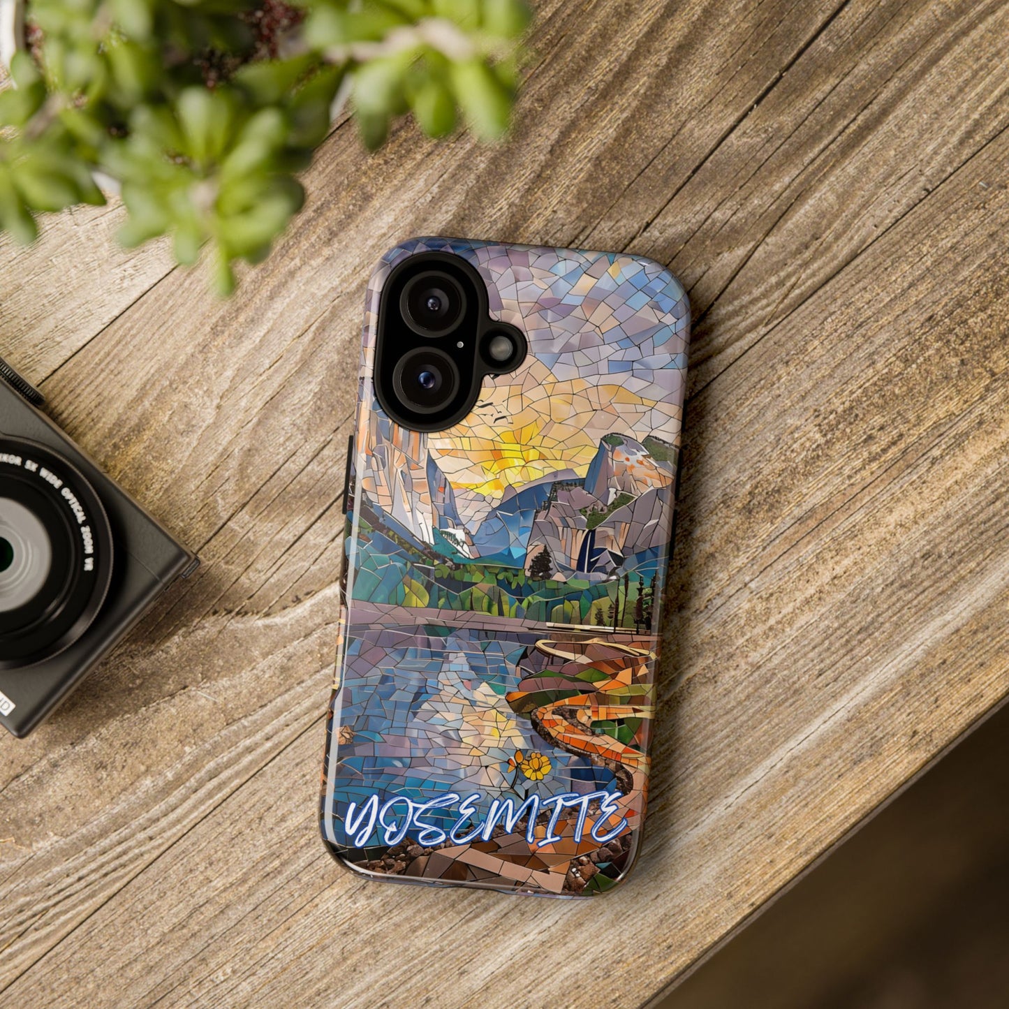 Yosemite Mosaic Tough Phone Case - Mountain Nature Art, Scenic Forest Aesthetic, Compatible with iPhone, Galaxy, and Google Phones