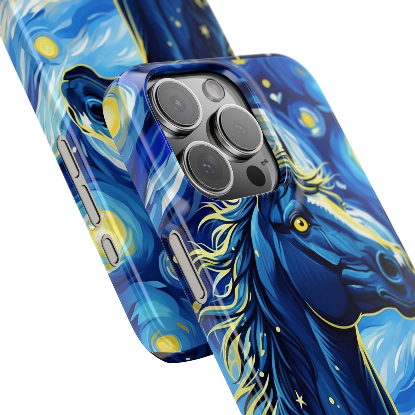 Year of the Horse Slim Phone Case Chinese Zodiac Blue Horse Art Design Compatible with iPhone 17 16 15 14 13 12 11