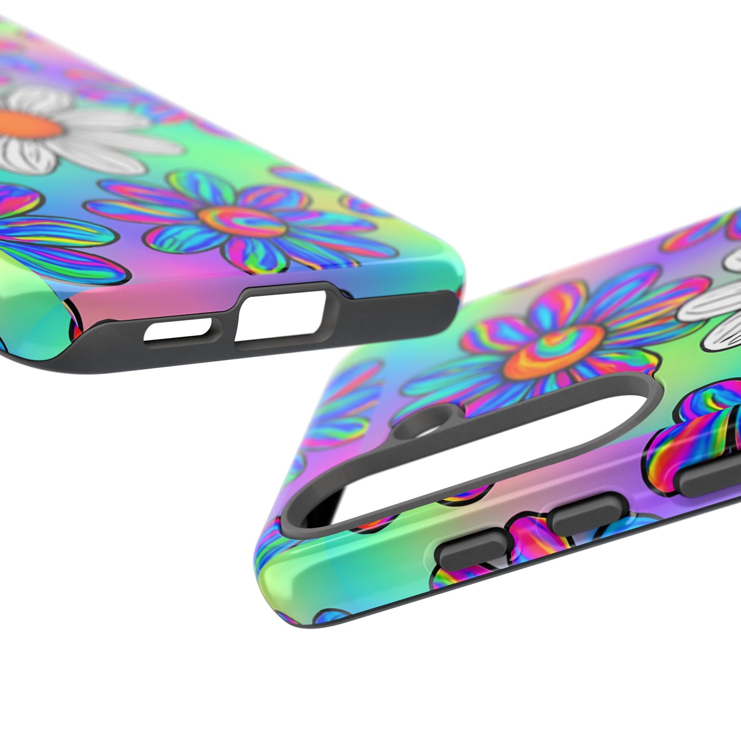 Trippy Daisy Tough Phone Case - Psychedelic Floral Design, Colorful Retro Aesthetic, Compatible with iPhone, Galaxy, and Google Phones