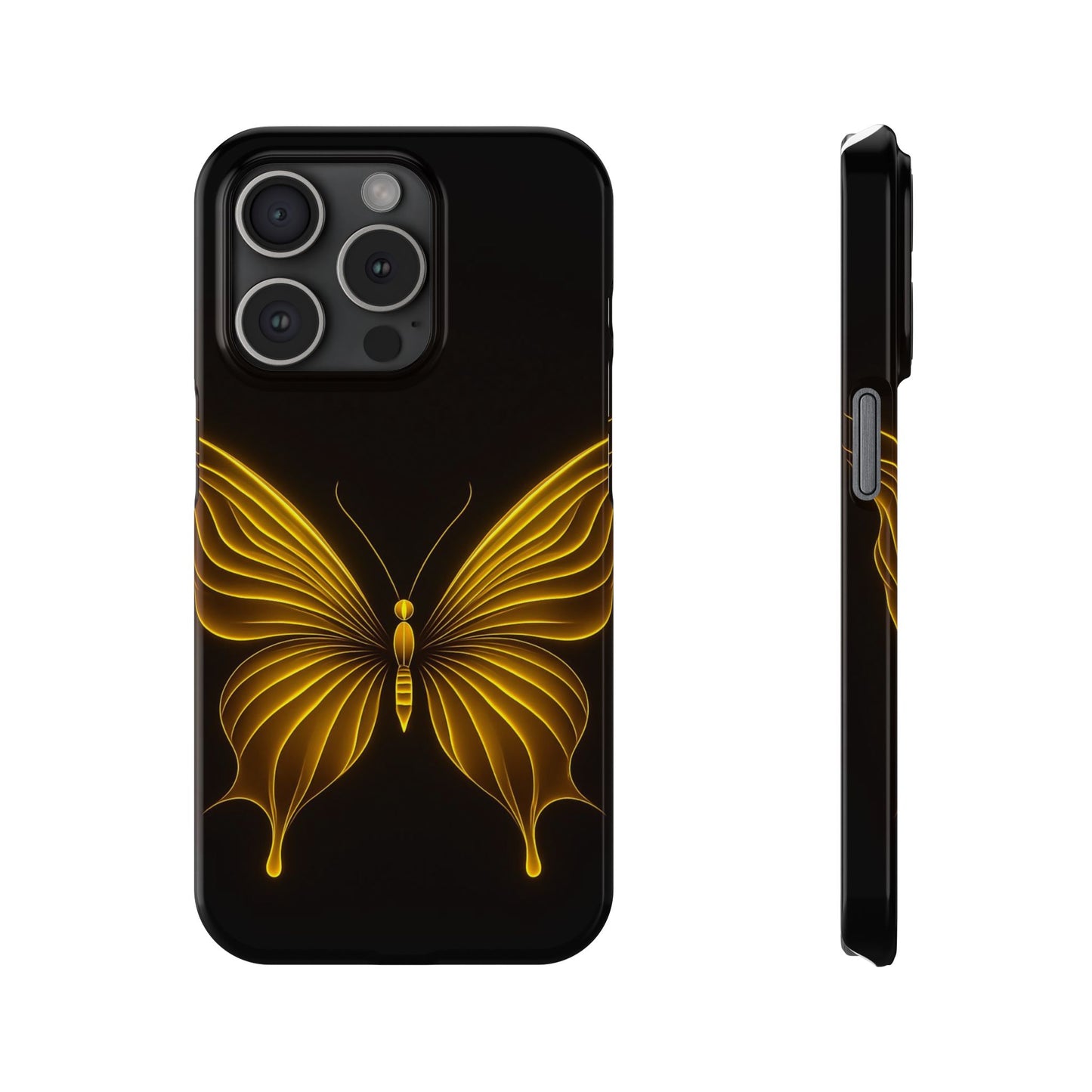 Golden Butterfly Phone Case, Elegant Insect Art, Black Aesthetic Slim Phone Case Compatible with iPhone, Galaxy, Google