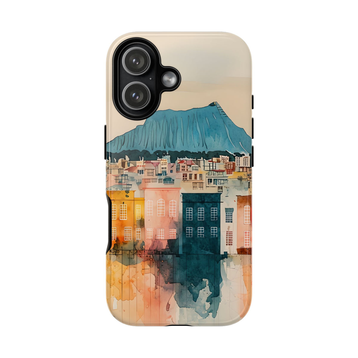 Cityscape Honolulu Tough Phone Case, Diamond Head, Hawaii Skyline Art, compatible with iPhone 17, 16, 15, 14, 13, Galaxy, Google