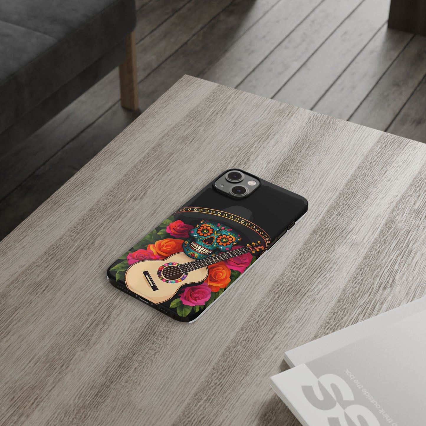 Mariachi Skull Slim Phone Case, Colorful Folk Aesthetic, Halloween Floral Skull Design, Gift for Mexican Culture Lovers