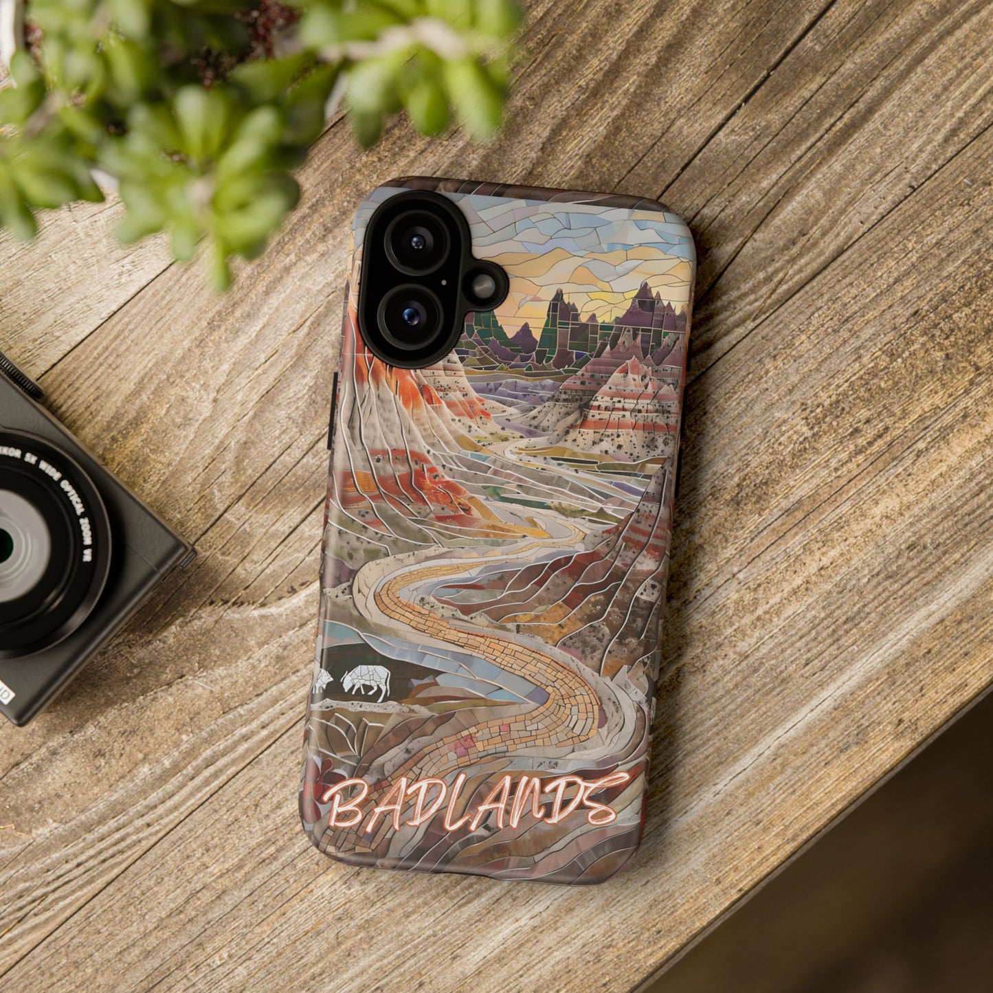 Badlands Mosaic Tough Phone Case - Rugged Rock Formations, Prairie Landscape Aesthetic, Compatible with iPhone, Galaxy, and Google Phones