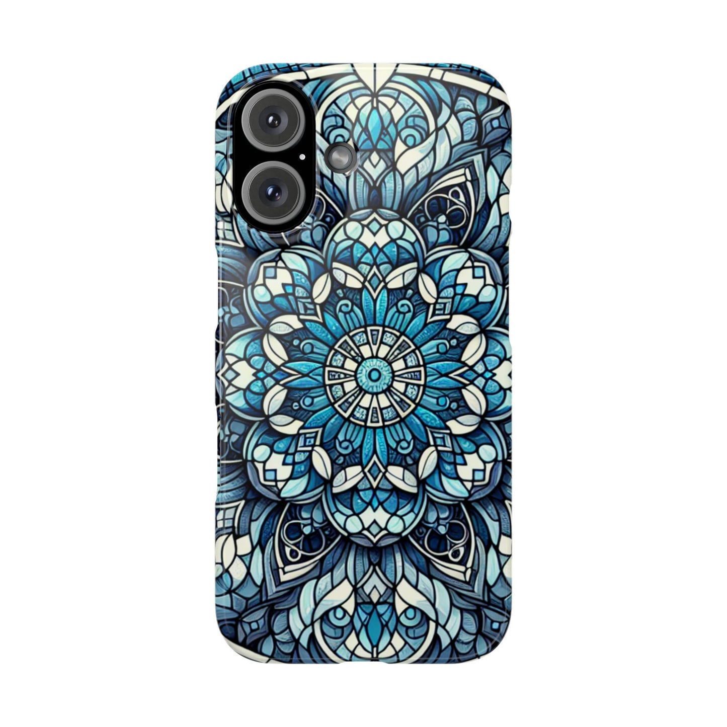 Decorative Slim Phone Case - Blue Mandala Design, Gift for Her, Phone Accessories, Boho Style, Unique Cell Phone Cover, Trendy Tech