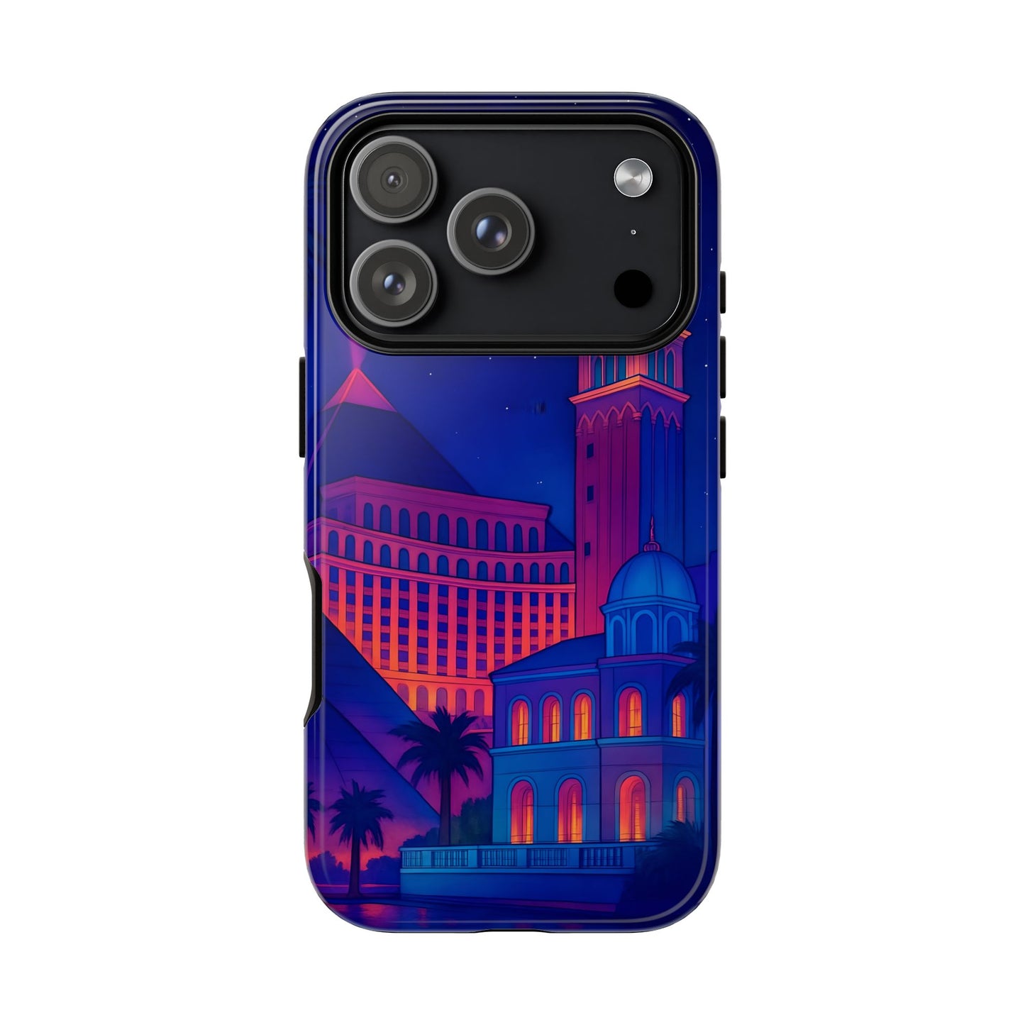Cityscape Tough Phone Case, Las Vegas Strip Skyline Phone Cover, Neon Night Design, Compatible with iPhone, Galaxy & Google
