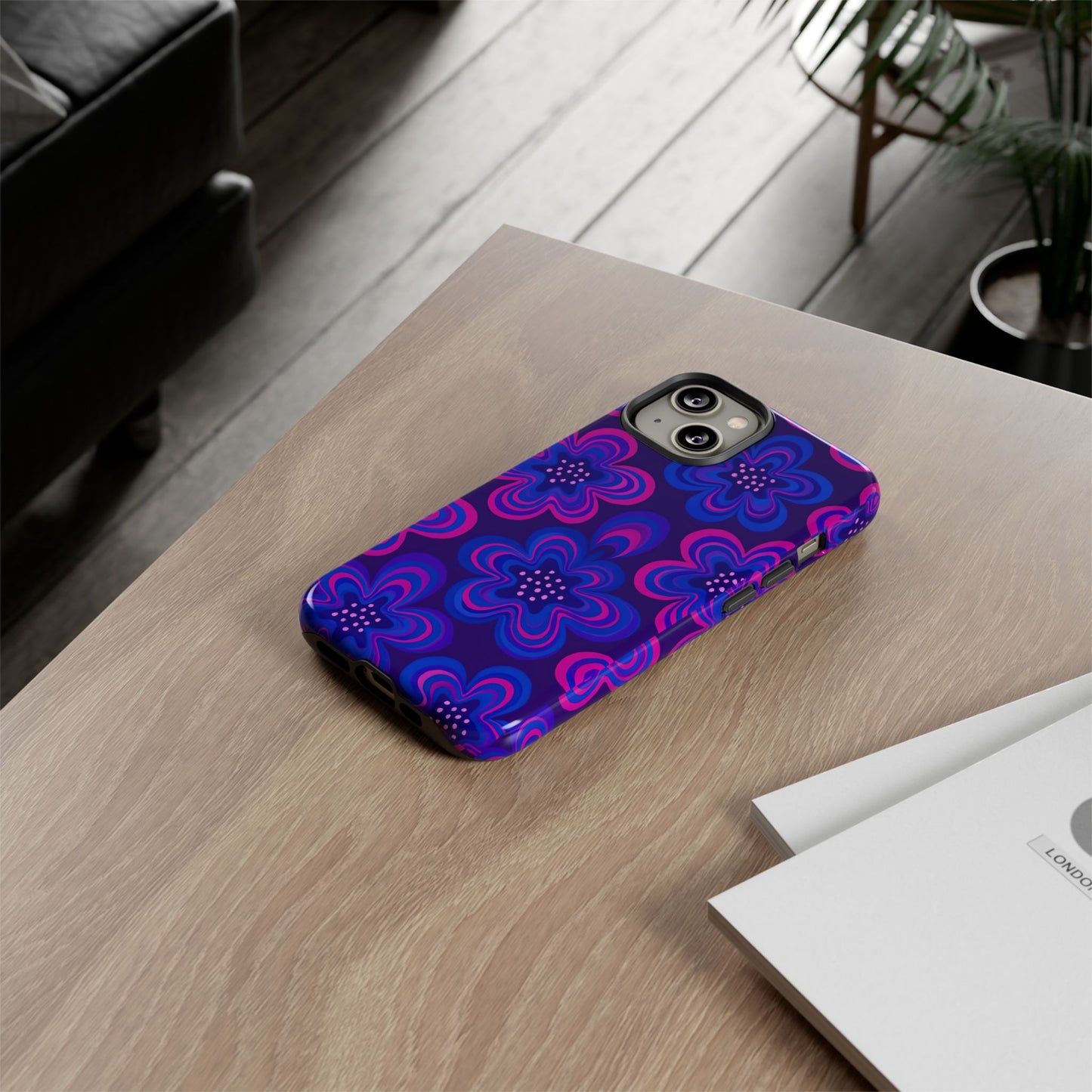 Retro Swirl Flower Tough Phone Case - Groovy Psychedelic Floral Pattern, Funky Vintage Aesthetic, Compatible with iPhone, Galaxy, and Google