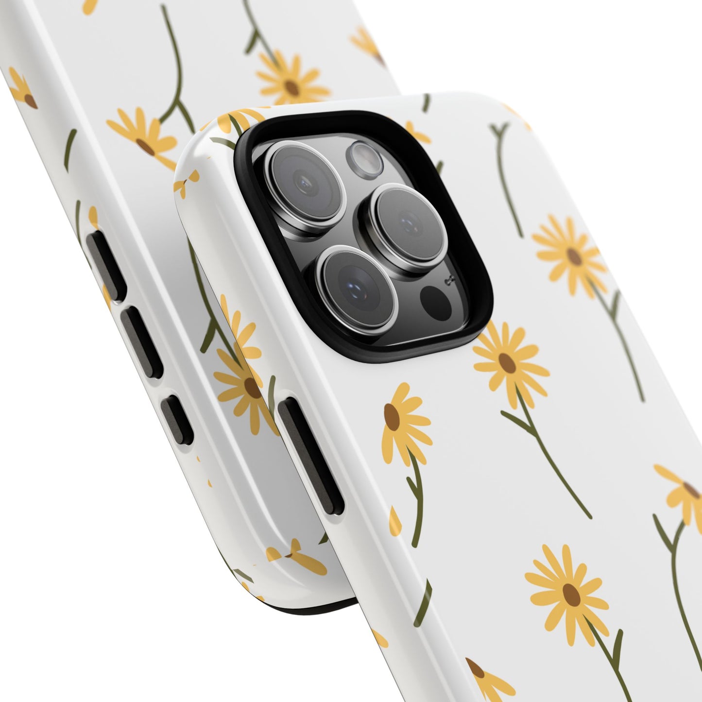 Sunflower Floral Tough Phone Case - Minimal Daisy-Inspired Print, Simple Botanical Aesthetic, Compatible with iPhone, Galaxy, and Google