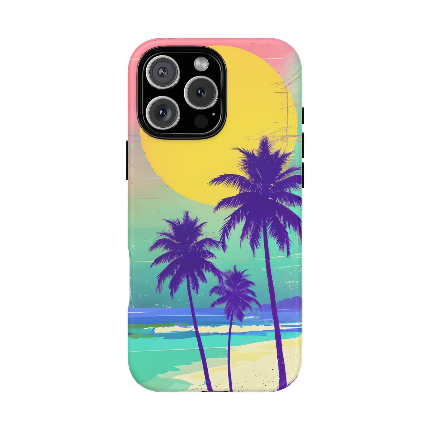 Neon Sunset Beach Vibes Case - Retro Vaporwave Aesthetic with Sunset and Tropical Palms Trees, compatible with iPhone, Samsung Galaxy, Pixel