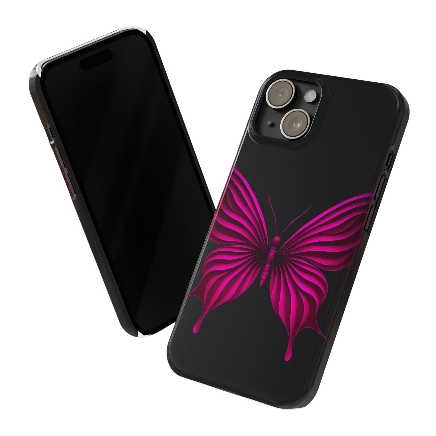 Pink Butterfly Phone Case, Elegant Insect Art, Black Aesthetic Slim Phone Case Compatible with iPhone, Galaxy, Google