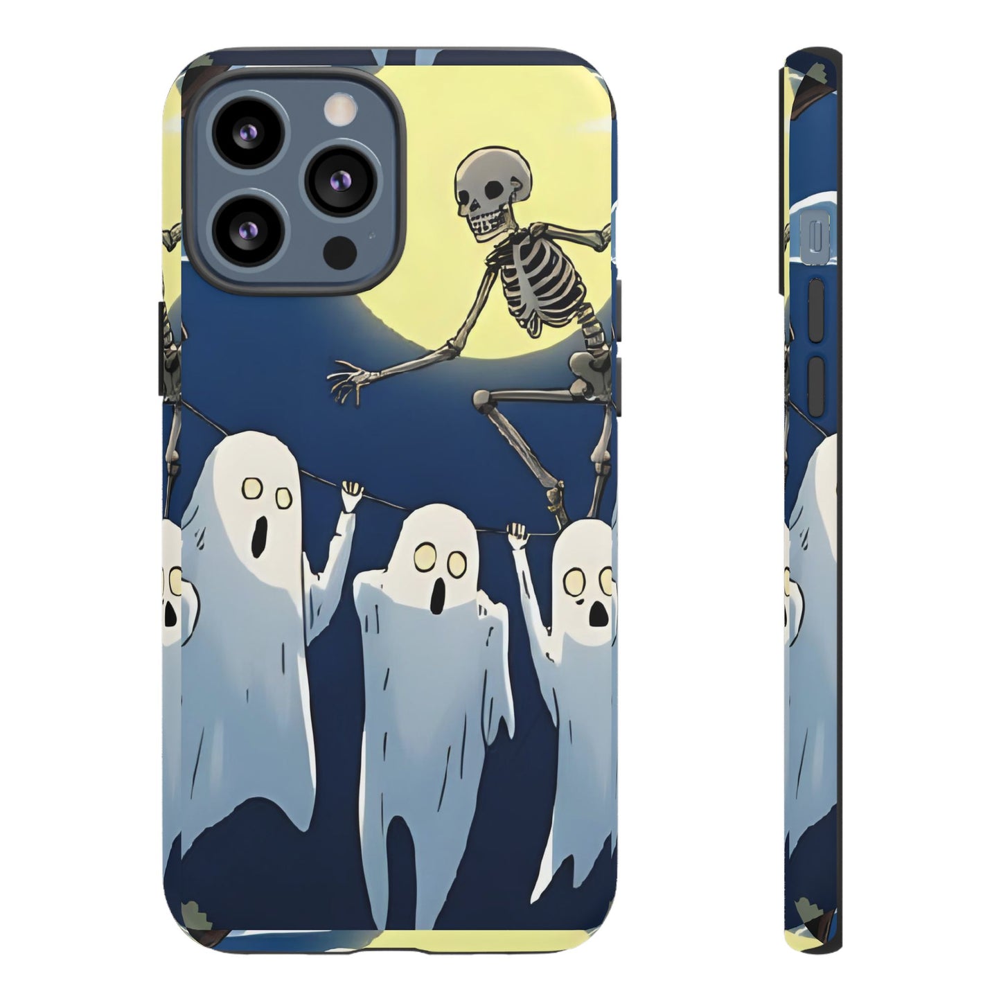Jumping Skeleton Tough Phone Case - Halloween Aesthetic, Creepy Cute Ghost Cartoon Style, Compatible with iPhone, Galaxy, and Google Phones