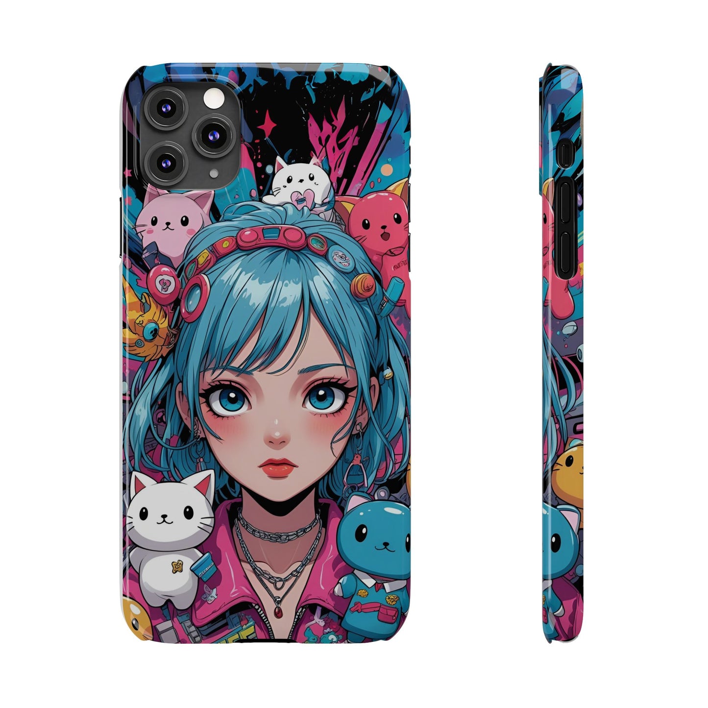 Y2K Anime Girl Slim Phone Case - Cute Maximalist Aesthetic, Kawaii Vaporwave Style, Pop Culture Lovers and Special Occasions