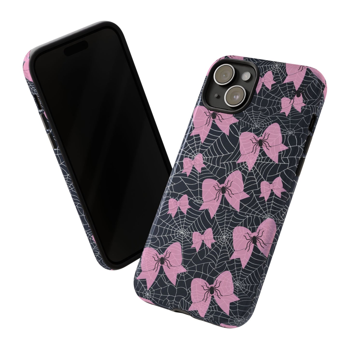 Pink Spider Bow Phone Case, Goth Coquette Spiderweb Phone Cover Creepy Cute Halloween Aesthetic Case Spooky Glam Girl Accessory for Alt Fans