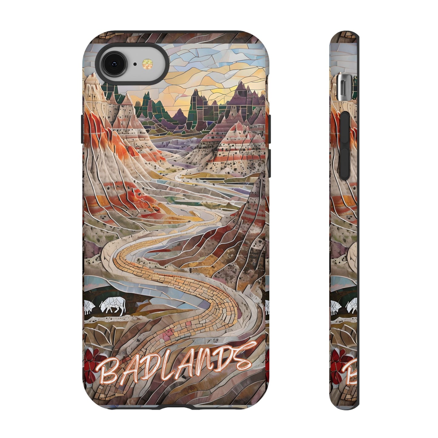 Badlands Mosaic Tough Phone Case - Rugged Rock Formations, Prairie Landscape Aesthetic, Compatible with iPhone, Galaxy, and Google Phones