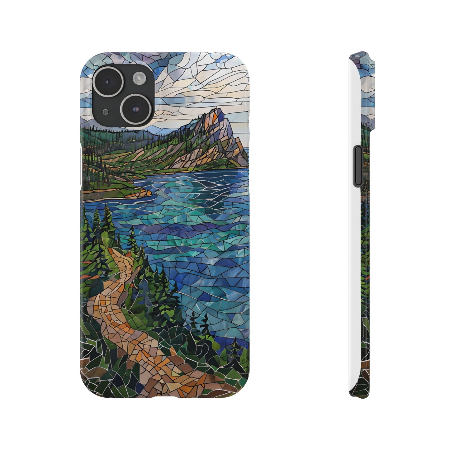 Isle Royale Mosaic Slim Phone Case, Remote Island Wilderness Art, Great Lakes Nature Aesthetic, Eco-Friendly Phone Accessory