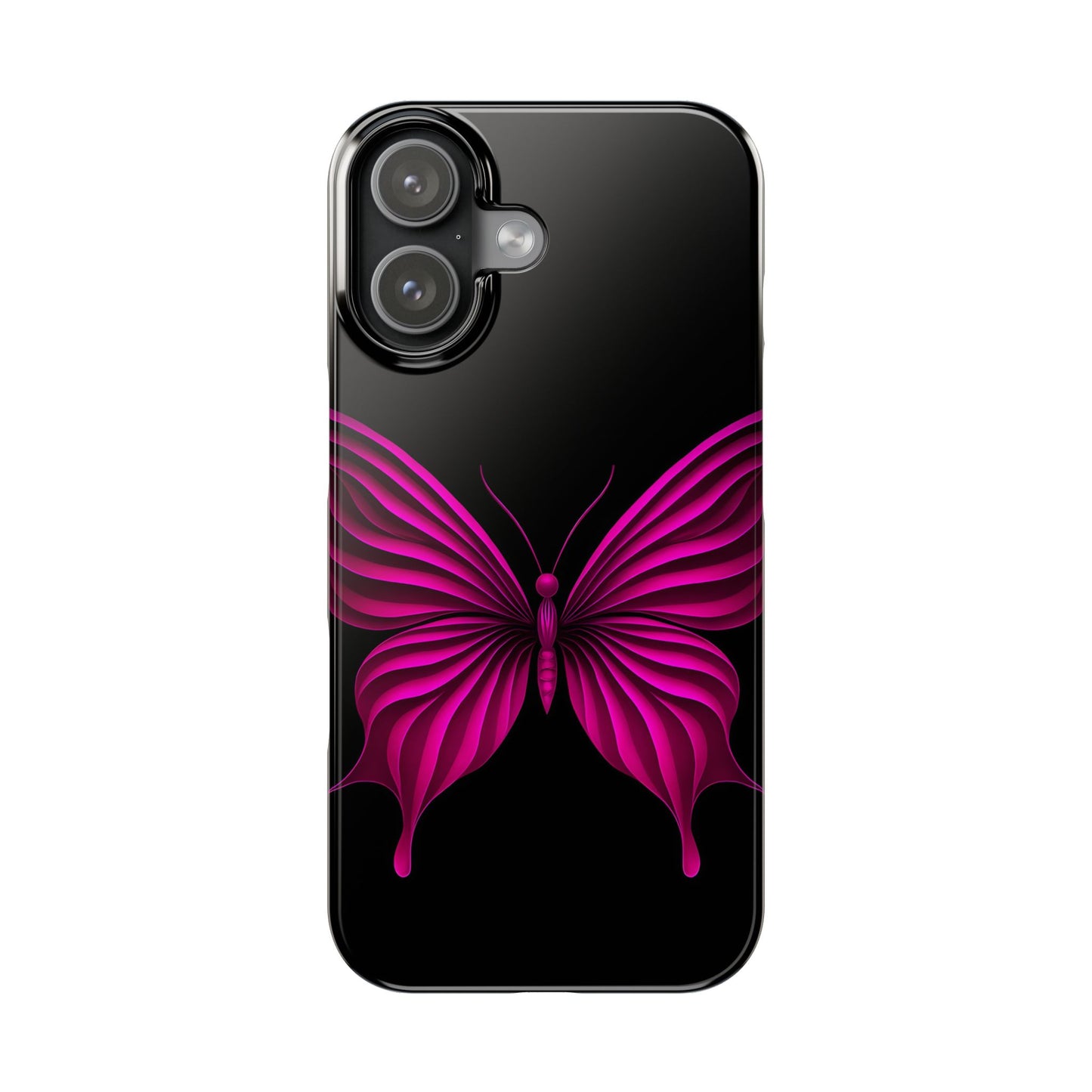 Pink Butterfly Phone Case, Elegant Insect Art, Black Aesthetic Slim Phone Case Compatible with iPhone, Galaxy, Google