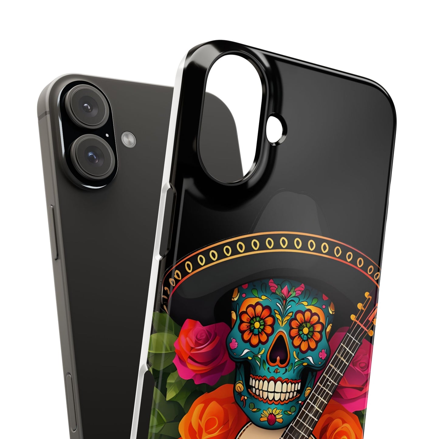 Mariachi Skull Slim Phone Case, Colorful Folk Aesthetic, Halloween Floral Skull Design, Gift for Mexican Culture Lovers