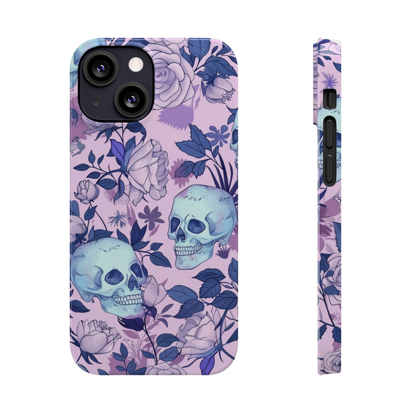 Floral Skull Slim Phone Case - Aesthetic, Trendy, Gift for Goth Lovers, Unique Phone Accessories, Floral Print, Halloween Decor