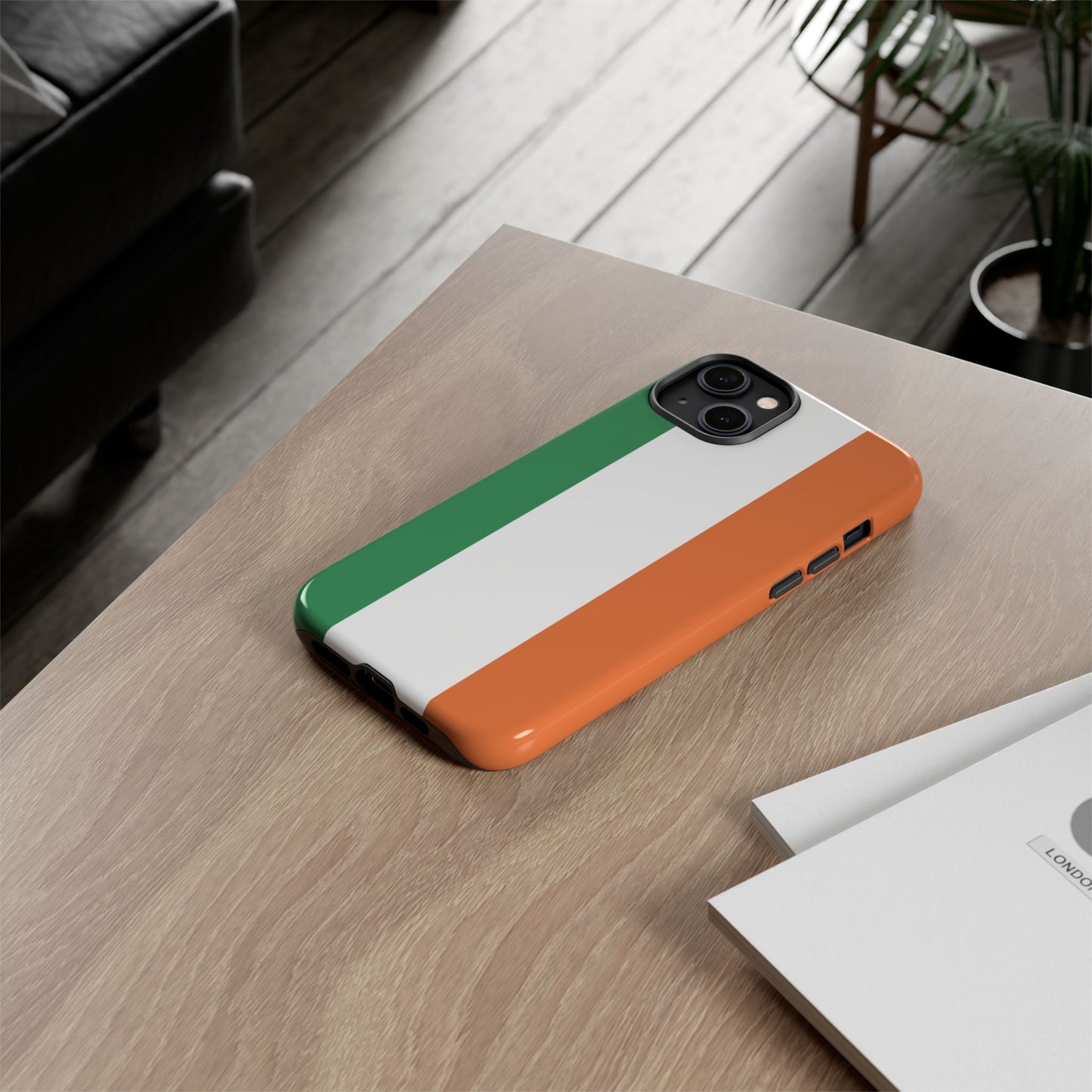 Tough Case Ireland Flag Design Phone Cover Compatible with iPhone 17, 16, 15, 14, 13, Galaxy, Google, Irish Tricolor Green White Orange