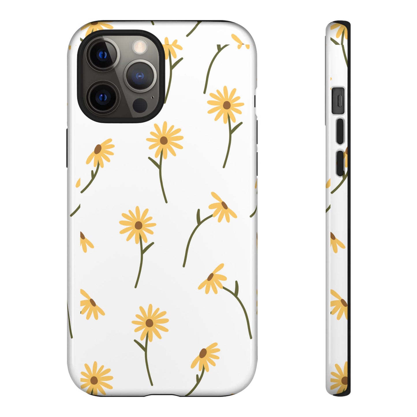 Sunflower Floral Tough Phone Case - Minimal Daisy-Inspired Print, Simple Botanical Aesthetic, Compatible with iPhone, Galaxy, and Google