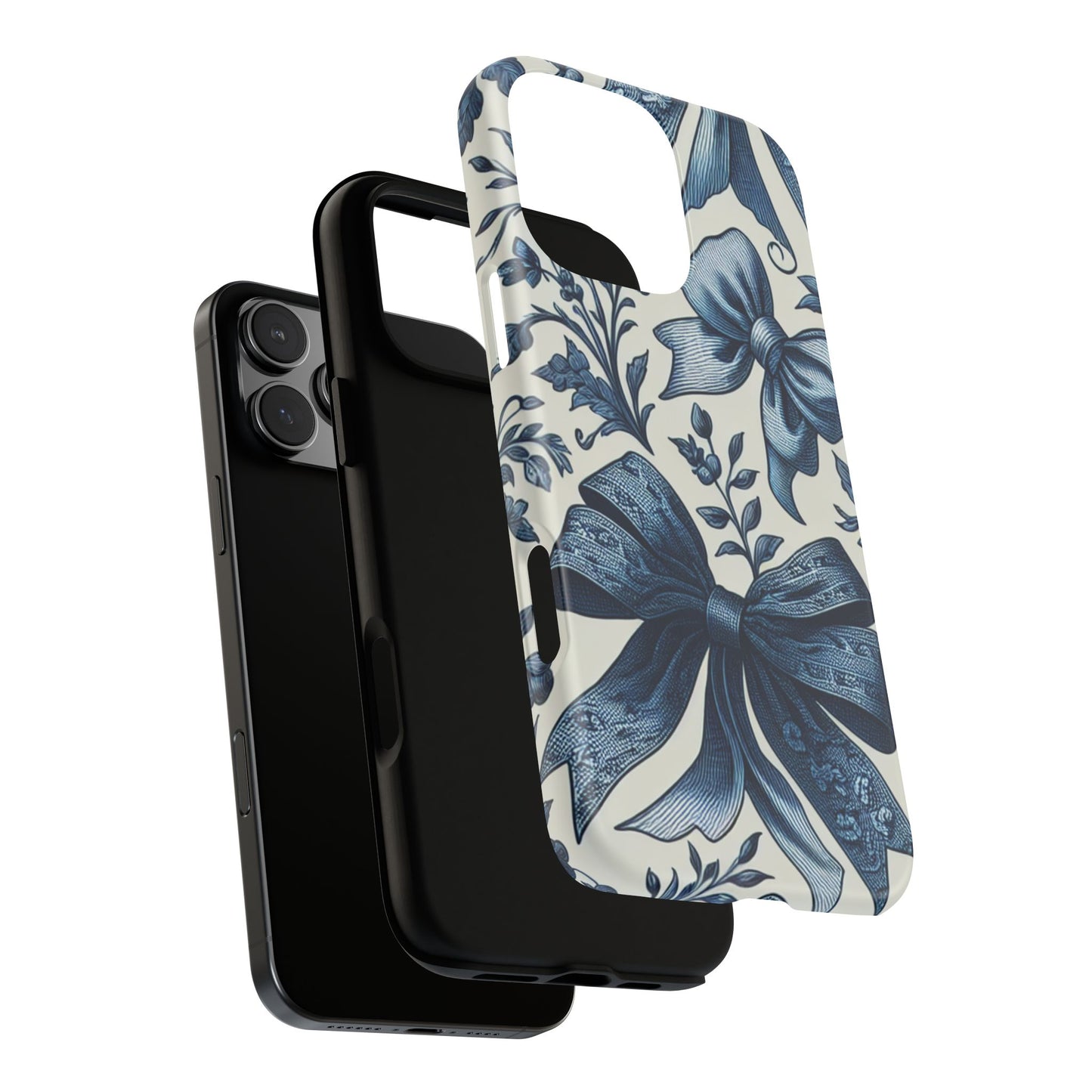 Coquette Vintage Bow Phone Case compatible with iPhone 16 pro max plus 15 14 13 12 11 10 9 8 X Samsung, Pixel Cute Blue Ribbon Floral Design