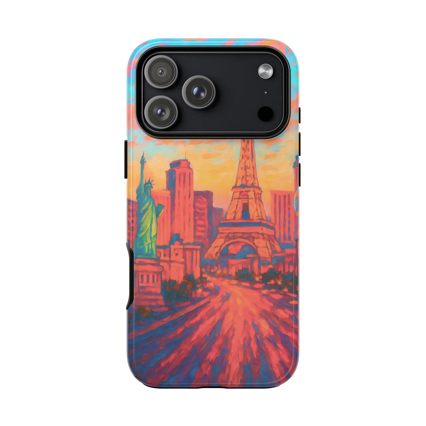 Cityscape Tough Phone Case, Las Vegas Strip Skyline Phone Cover Watercolor Art Design, Compatible with iPhone, Galaxy & Google
