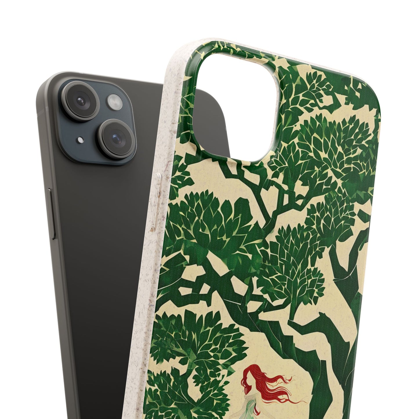 Ginger Fairy Biodegradable Phone Case, Enchanted Forest Redhead Art, Irish Green Fantasy Compatible with iPhone 17, 16, 15, 14, 13, 12, 11