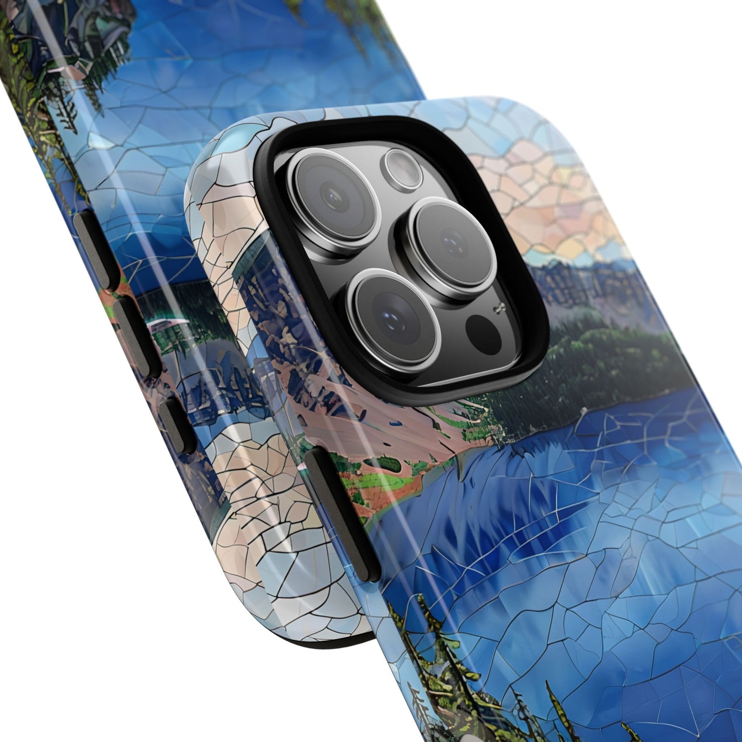 Crater Lake  National Park Oregon  Phone Case, Mosaic Phone Case, Mountain Nature Art, National Park Gift, Scenic Forest Phone Cover