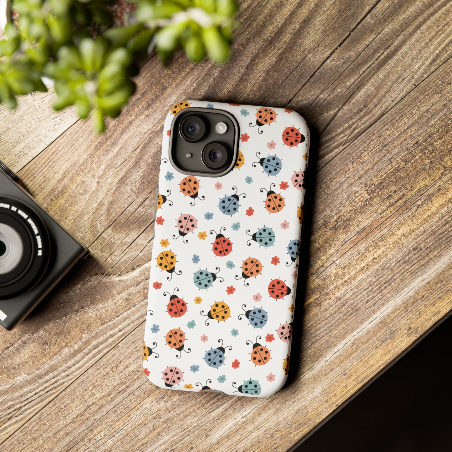 Ladybug Tough Phone Case - Cute Insect Aesthetic, Nature-Inspired Pattern Art, Compatible with iPhone, Galaxy, and Google Phones
