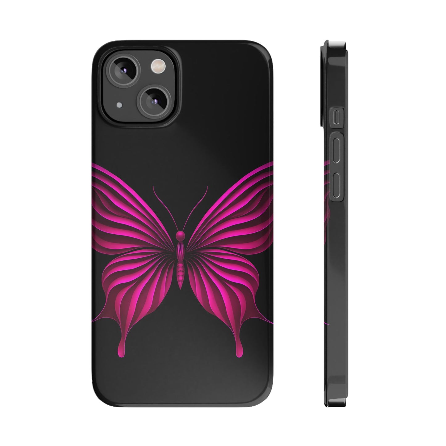 Pink Butterfly Phone Case, Elegant Insect Art, Black Aesthetic Slim Phone Case Compatible with iPhone, Galaxy, Google