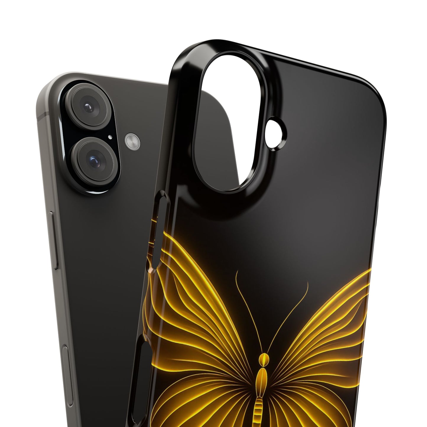 Golden Butterfly Phone Case, Elegant Insect Art, Black Aesthetic Slim Phone Case Compatible with iPhone, Galaxy, Google