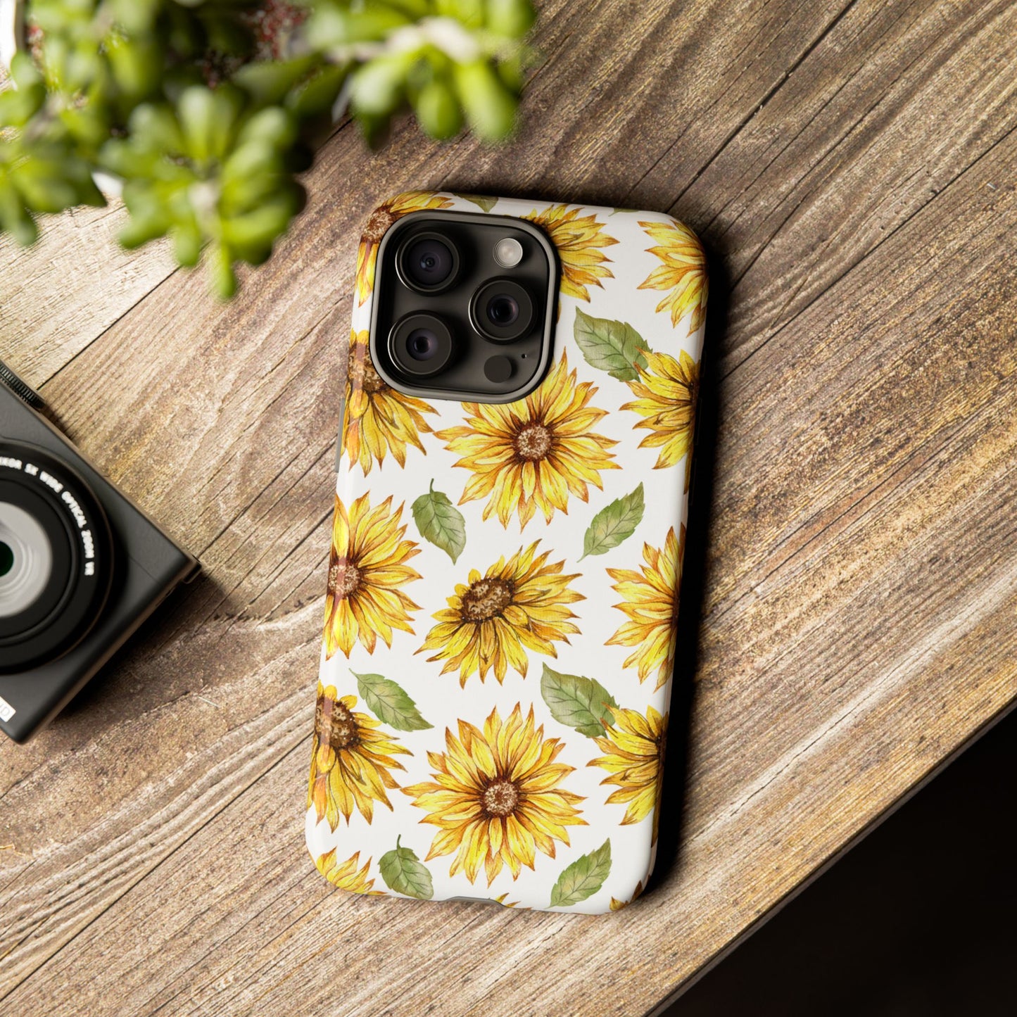 Sunflower Floral Tough Phone Case - Watercolor Botanical Print, Bright Nature Aesthetic, Compatible with iPhone, Galaxy, and Google Phones