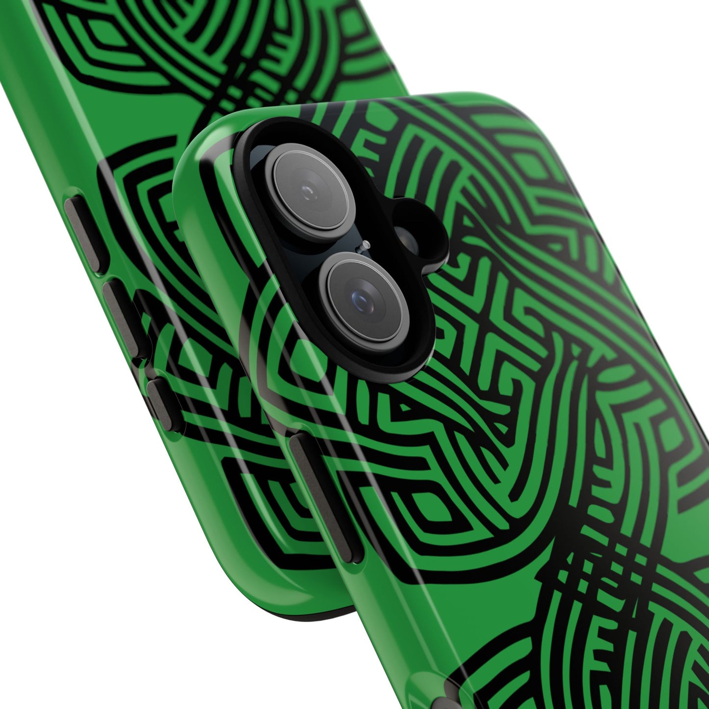 Tough Case Celtic Knot Green and Black Pattern Phone Cover Compatible with iPhone 17, 16, 15, 14, 13, Galaxy, Google, Irish Heritage Design