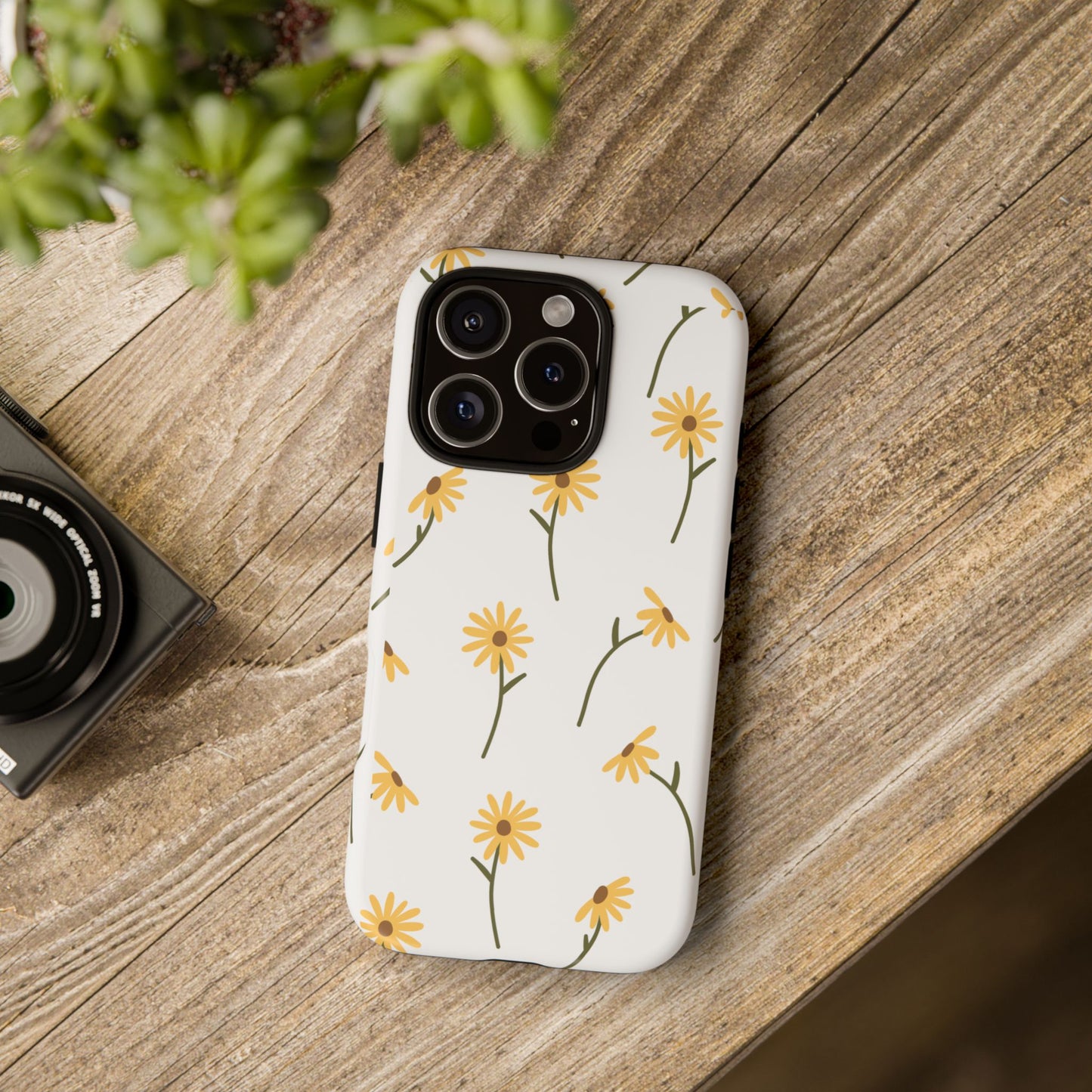Sunflower Floral Tough Phone Case - Minimal Daisy-Inspired Print, Simple Botanical Aesthetic, Compatible with iPhone, Galaxy, and Google
