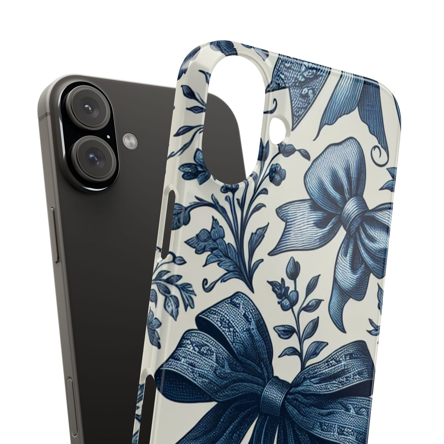 Elegant Floral Bow Slim Phone Case, Blue Flower Phone Cover, Gift for Her, Stylish Tech Accessory, Wedding Gift, Floral Design