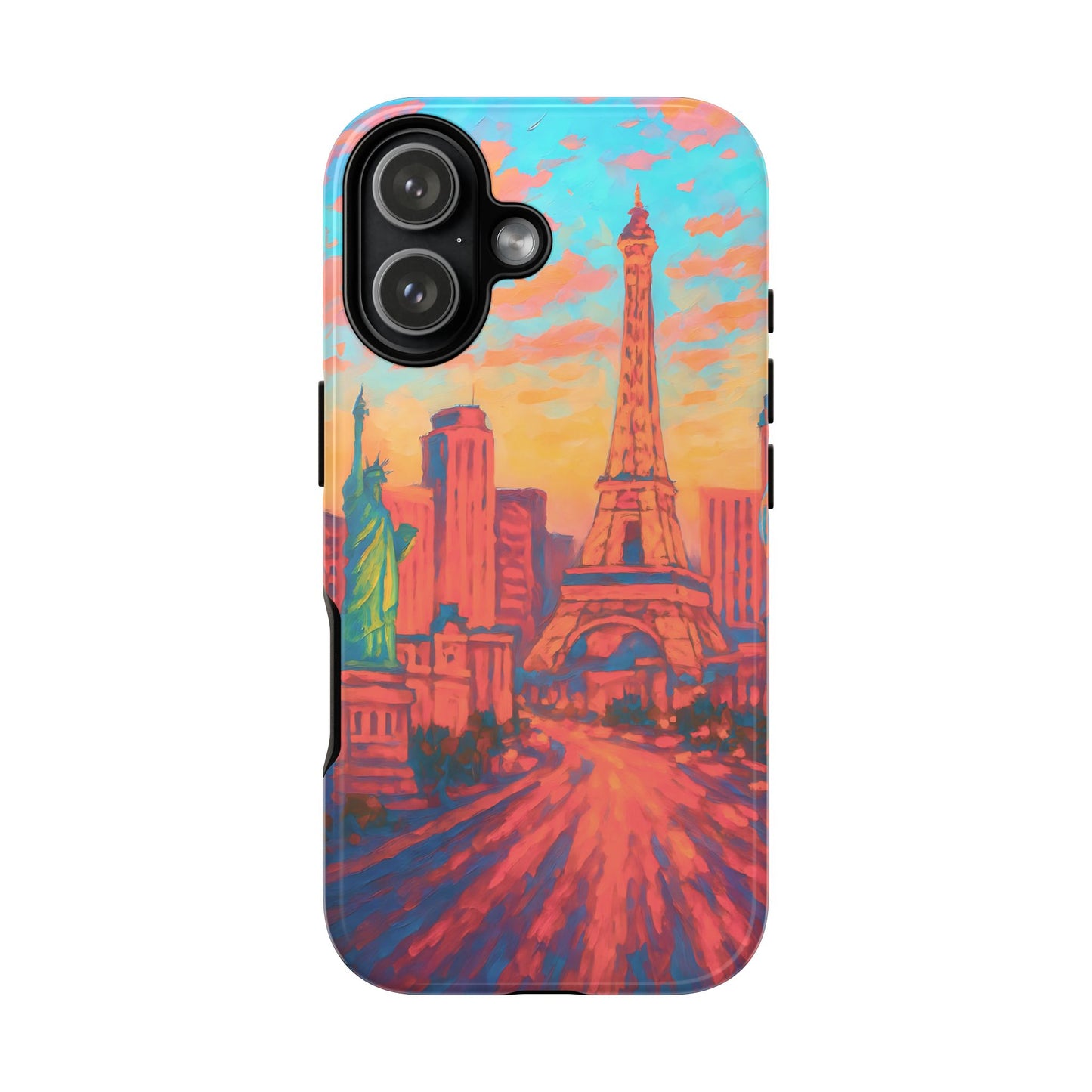 Cityscape Tough Phone Case, Las Vegas Strip Skyline Phone Cover Watercolor Art Design, Compatible with iPhone, Galaxy & Google