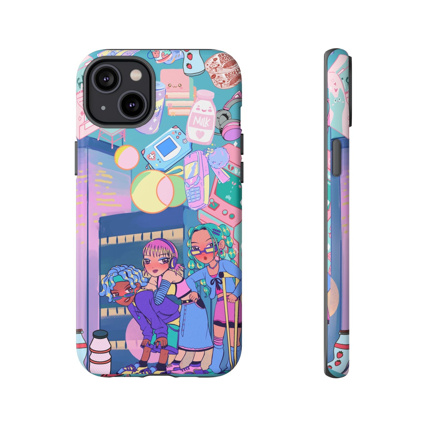 Y2K Anime Girl Tough Phone Case - Kawaii Vaporwave Style, Cute Maximalist Aesthetic, Compatible with iPhone, Galaxy, and Google Phones