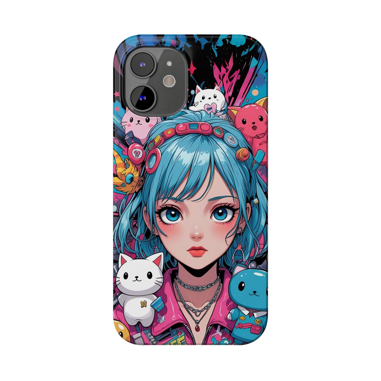 Y2K Anime Girl Slim Phone Case - Cute Maximalist Aesthetic, Kawaii Vaporwave Style, Pop Culture Lovers and Special Occasions