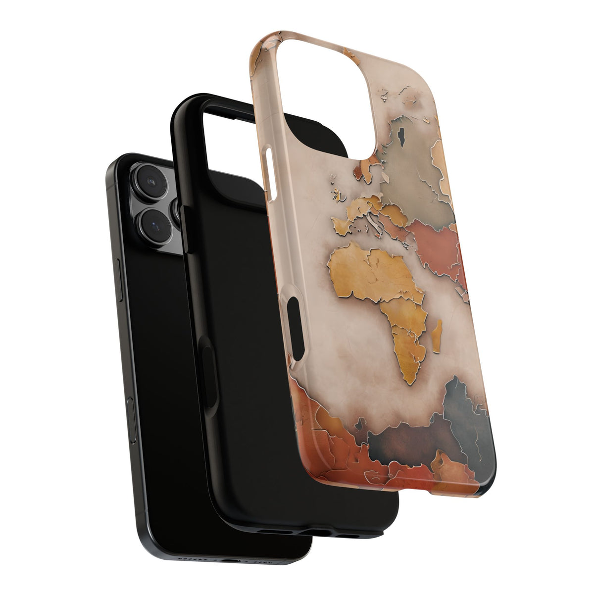 Vintage World Map Tough Phone Case, Old World Travel, Antique Earth Globe Phone Cover, Compatible with iPhone, Galaxy, Google