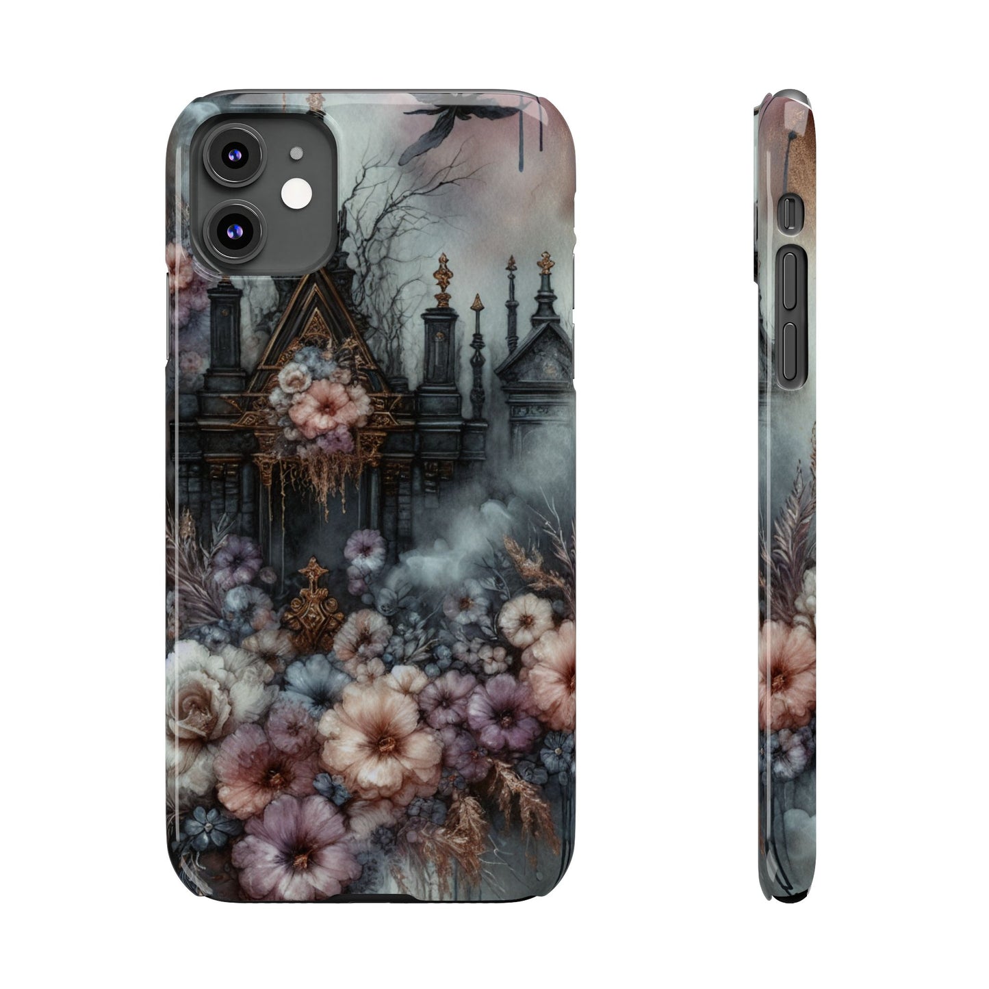 Gothic Floral Slim Phone Case, Dark Fantasy Phone Cover, Unique Flower Design, Phone Accessory for Halloween, Gift for Her